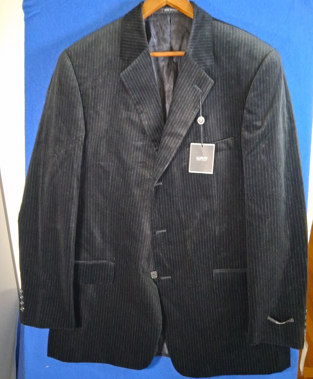 Alfani Mens Suit Jacket Sportcoat 46 Long 46L Black Pinstripe AF73P10503 Macys
